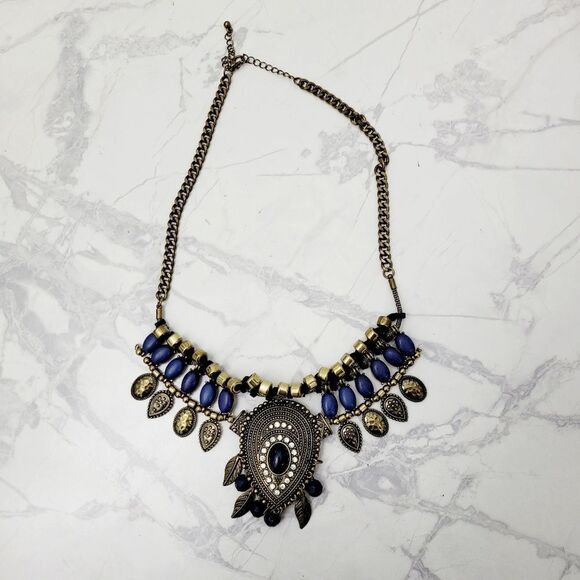 Vintage Blue Bohemian Rhinestone Necklace - Picture 8 of 9